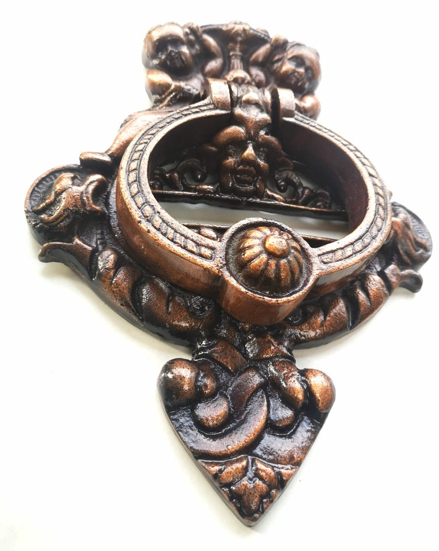 Antique Copper Angel Cherubs Door Knocker  - Large (7'' width x 10'' height )