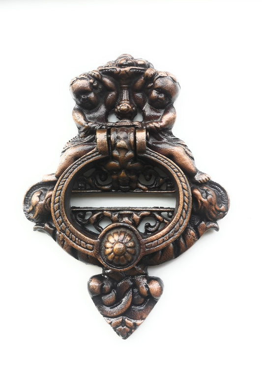 Antique Copper Angel Cherubs Door Knocker  - Large (7'' width x 10'' height )