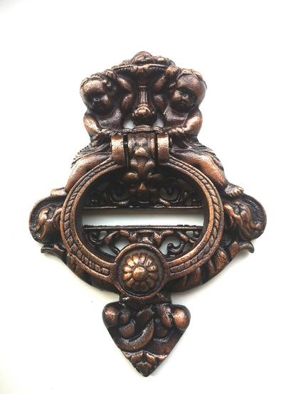 Antique Copper Angel Cherubs Door Knocker  - Large (7'' width x 10'' height )