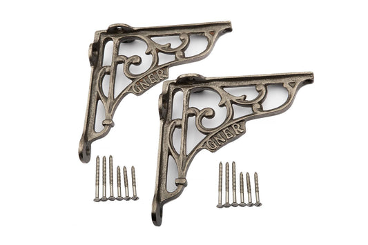 Wonderful Cast Iron 7x7.5'' Wall Shelf Brackets from a GNER Steam Railway Carriage (1�Pair)