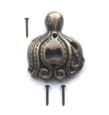 Antique Brass Octopus Bottle Opener Wall Mounted, Supplied with Fixing Screws