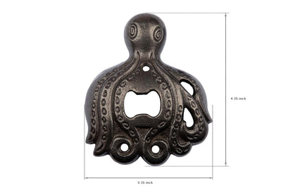 Antique Brass Octopus Bottle Opener Wall Mounted, Supplied with Fixing Screws