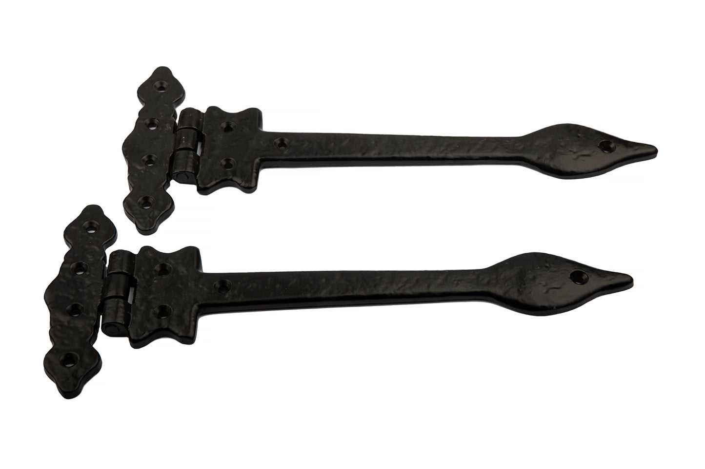 B&M - 14'' Leaf Fleur De Lys Door Tee Hinges in Black Cast Iron (Pair)