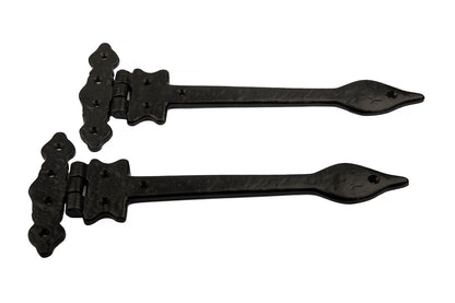 B&M - 14'' Leaf Fleur De Lys Door Tee Hinges in Black Cast Iron (Pair)