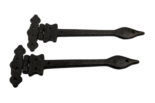 B&M - 14'' Leaf Fleur De Lys Door Tee Hinges in Black Cast Iron (Pair)