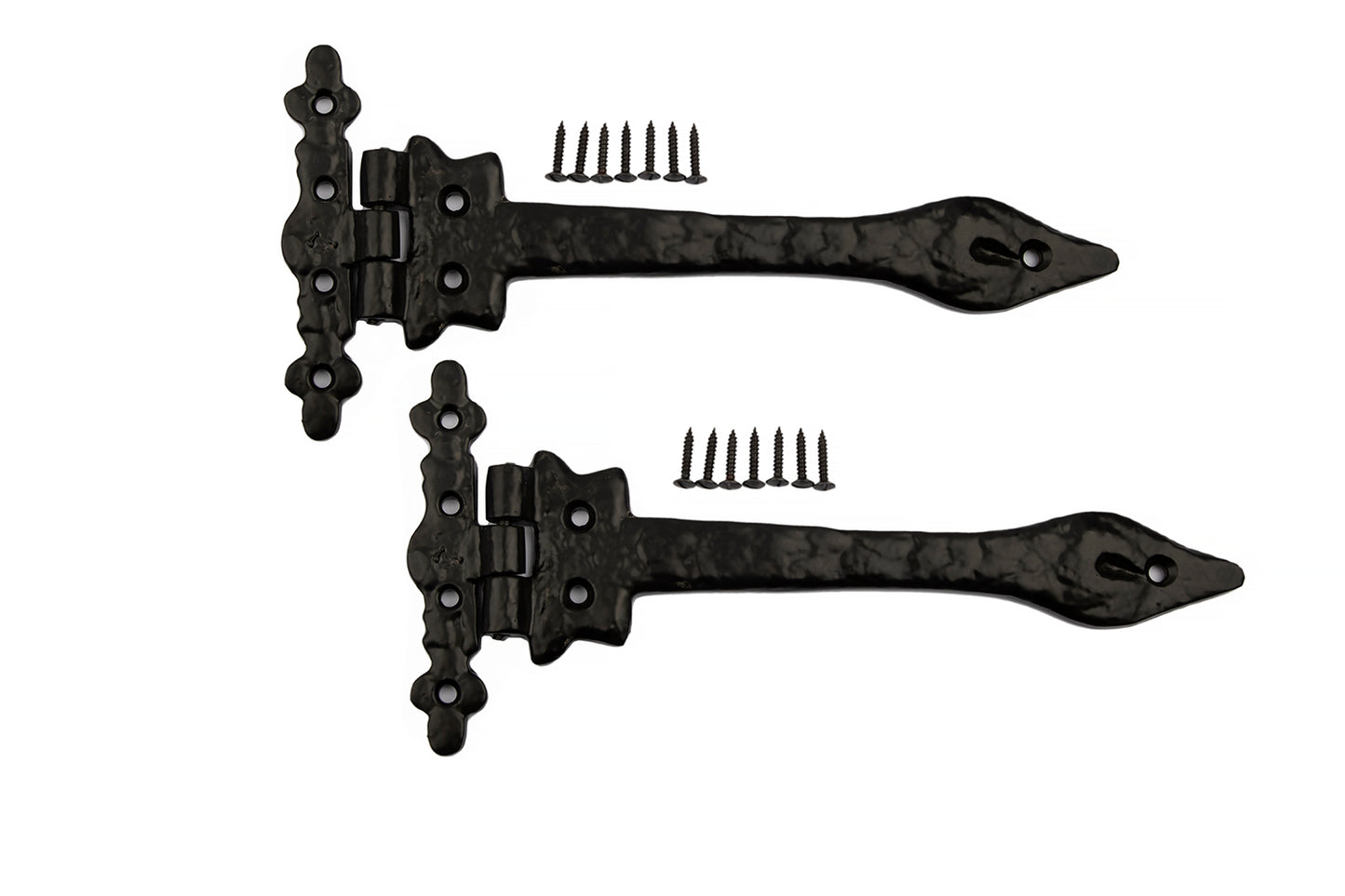 B&M - 14'' Leaf Fleur De Lys Door Tee Hinges in Black Cast Iron (Pair)