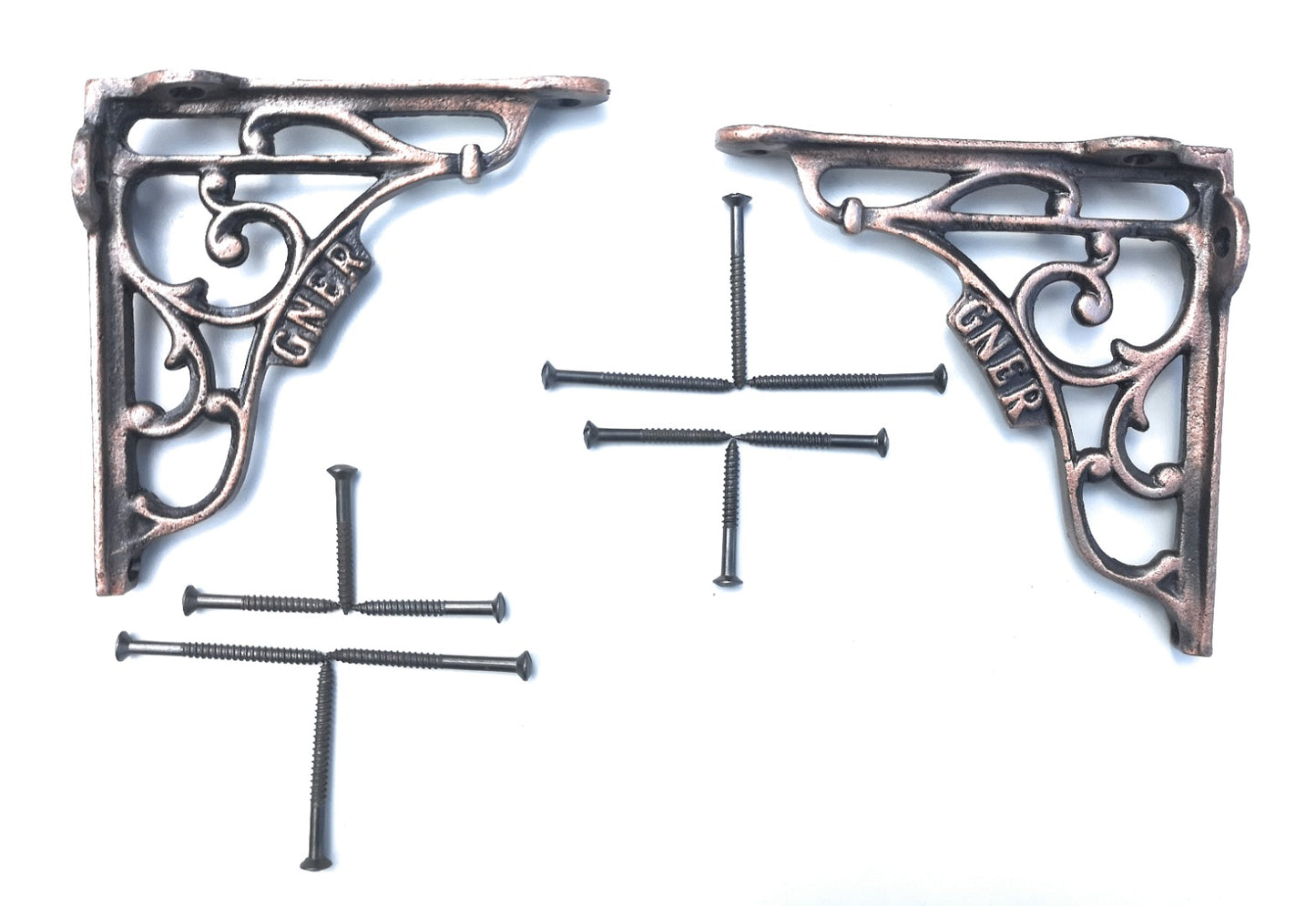 Wonderful Antique Copper 5x5'' Wall Shelf Brackets from a GNER Steam Railway Carriage (1�Pair) - Cast Iron