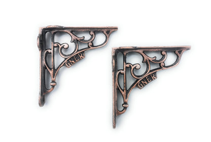 Wonderful Antique Copper 5x5'' Wall Shelf Brackets from a GNER Steam Railway Carriage (1�Pair) - Cast Iron