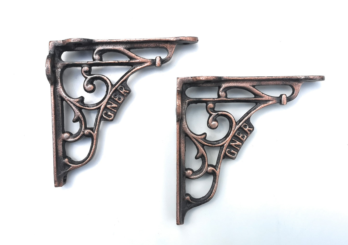 Wonderful Antique Copper 5x5'' Wall Shelf Brackets from a GNER Steam Railway Carriage (1�Pair) - Cast Iron