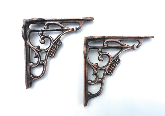 Wonderful Antique Copper 5x5'' Wall Shelf Brackets from a GNER Steam Railway Carriage (1�Pair) - Cast Iron