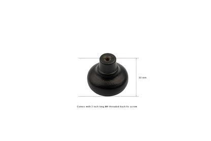 35MM - Cast Iron Cabinet Door Knob - Antique Black (Set of 2)