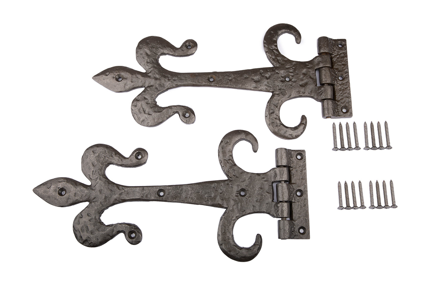 Black Antique Iron 18'' FLEUR DE LYS Curl Heavy Duty Door GATE T- Hinge - Pair