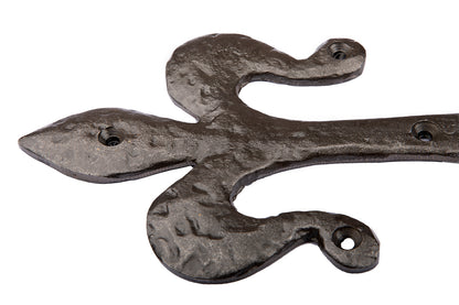 Black Antique Iron 18'' FLEUR DE LYS Curl Heavy Duty Door GATE T- Hinge - Pair