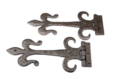 Black Antique Iron 18'' FLEUR DE LYS Curl Heavy Duty Door GATE T- Hinge - Pair