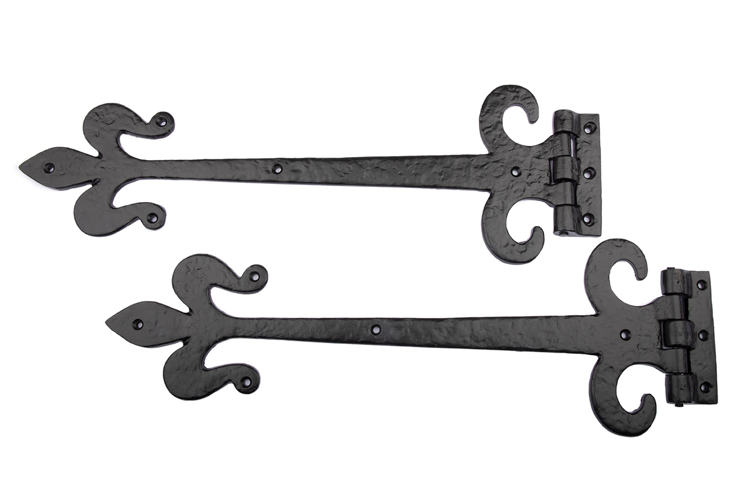 Black Antique Iron 18'' FLEUR DE LYS Curl Heavy Duty Door GATE T- Hinge - Pair