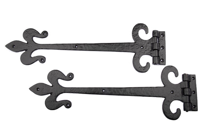 Black Antique Iron 18'' FLEUR DE LYS Curl Heavy Duty Door GATE T- Hinge - Pair