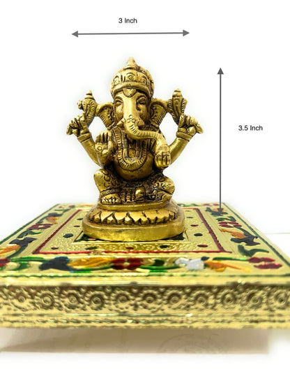 B&M| Antique Brass Ganpati Sculpture - Handcrafted Indian Hindu God Statue | 10cm