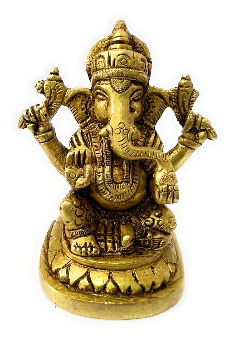 B&M| Antique Brass Ganpati Sculpture - Handcrafted Indian Hindu God Statue | 10cm