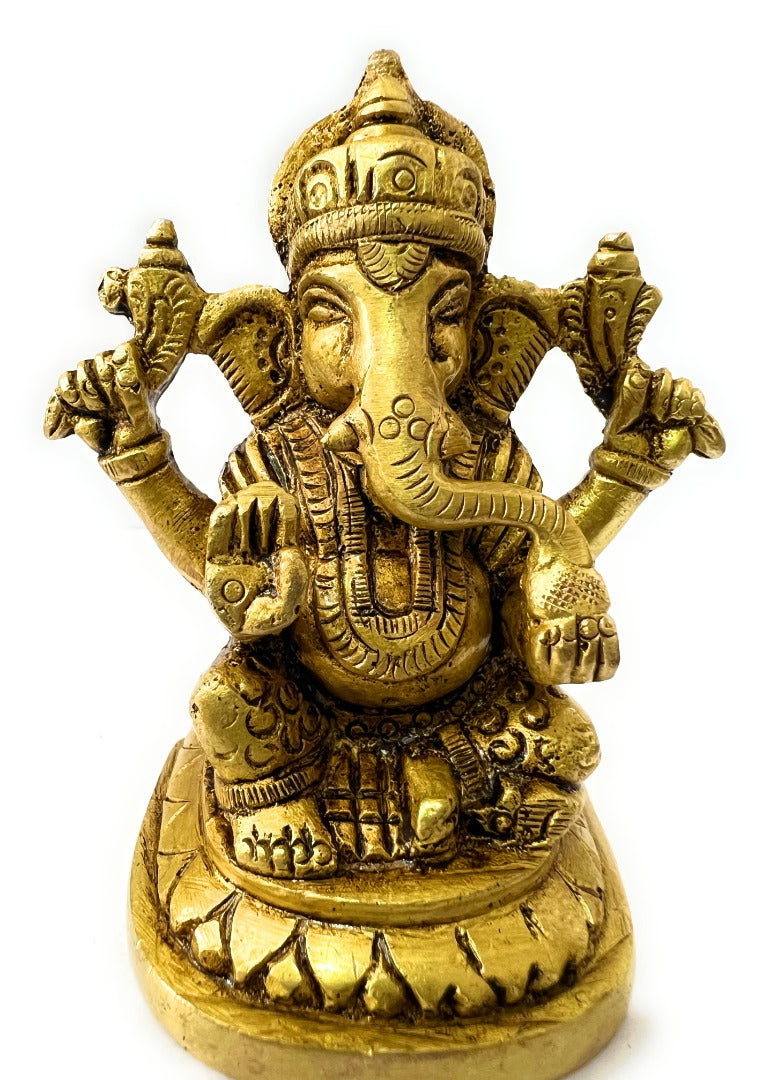 B&M| Antique Brass Ganpati Sculpture - Handcrafted Indian Hindu God Statue | 10cm