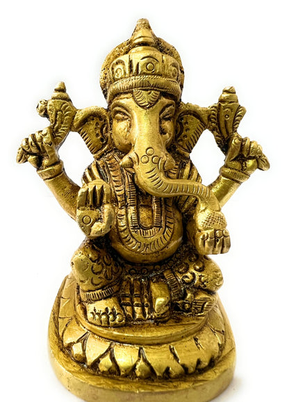 B&M| Antique Brass Ganpati Sculpture - Handcrafted Indian Hindu God Statue | 10cm