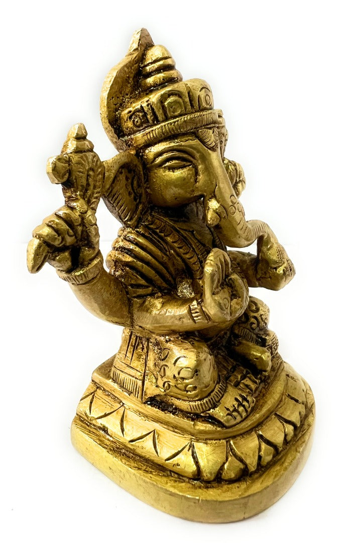 B&M| Antique Brass Ganpati Sculpture - Handcrafted Indian Hindu God Statue | 10cm
