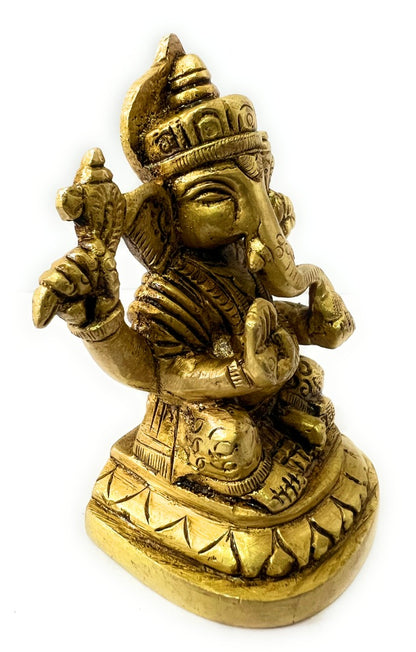 B&M| Antique Brass Ganpati Sculpture - Handcrafted Indian Hindu God Statue | 10cm