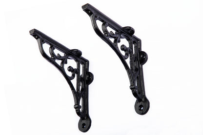 6x6 Classic Victorian Scroll Shelf Brackets Antique Black - Pair
