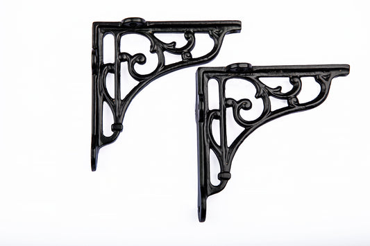 6x6 Classic Victorian Scroll Shelf Brackets Antique Black - Pair