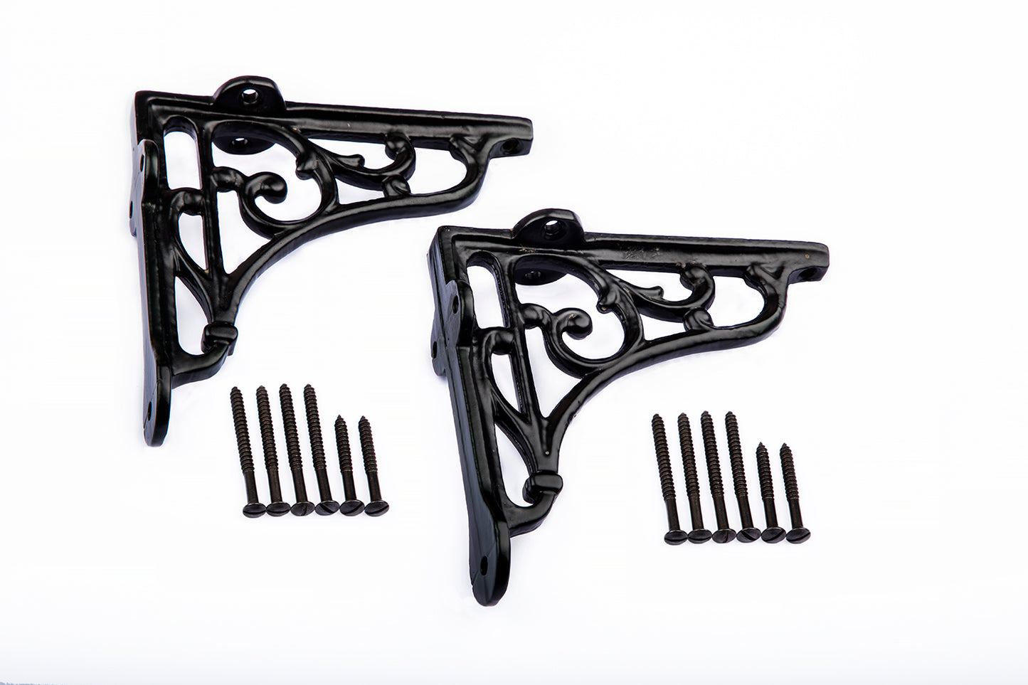 6x6 Classic Victorian Scroll Shelf Brackets Antique Black - Pair