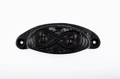 Cast Iron OVAL Drawer Cup Pull Handle Antique Black