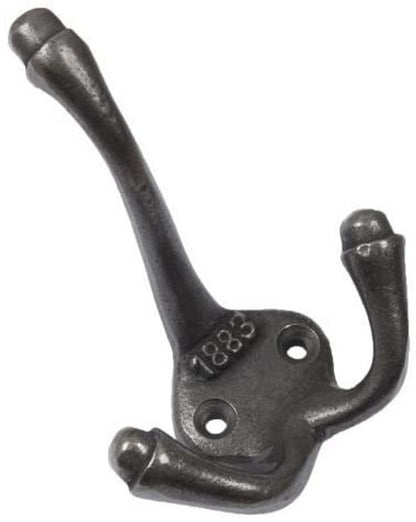 Cast Iron 1883 Antique Triple coat hook with a pair of matching woodscrews (Pack of 4)